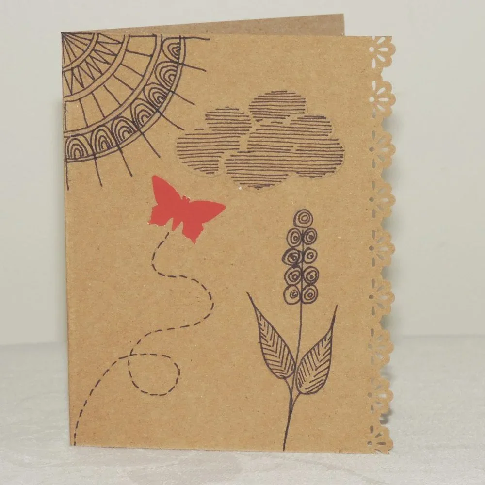 Whimsical Zen Doodle Butterfly Garden Blank Note Cards, Set of 4 with envelopes